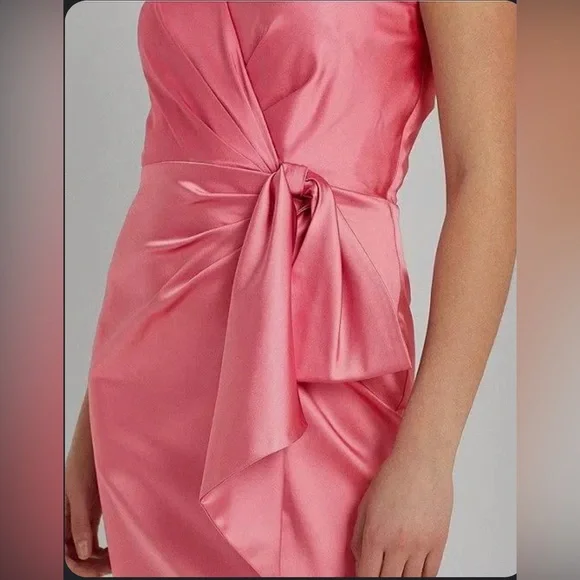 Lauren Ralph Lauren pink rose Structured knot one shoulder Satin-Cocktail Dress - Picture 2 of 4